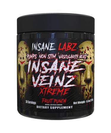 Insane Labz Insane Veinz Xtreme Non Stimulant NO Enhancing Powder Nitric Oxide Booster Loaded with L-Citrulline Agmatine Sulfate and L-Arginine AKG Increase Vascularity (30 Fruit Punch) Fruit Punch 8.3 Ounce (Pack of 1)