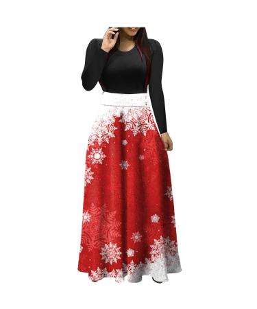 Christmas sweater dressy Christmas long sweater for women Long sleeve with Christmas motif bag sweatshirt dress o-neck Christmas nice moose snow man snowflake printing club clothes watermelon red s