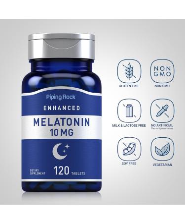 Piping Rock Melatonin 10mg | 120 Tablets | with L-Theanine | Adult Sleep Supplement | Extra Strength Formula | Vegetarian Non-GMO Gluten Free - Buy Online on GoSupps.com