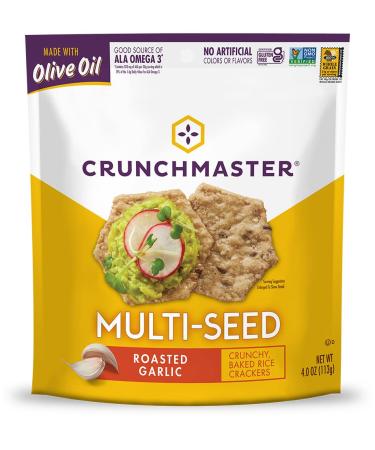 Crunchmaster Multi-Seed Crackers, Roasted Garlic, 4 oz. Roasted Garlic 4 Ounce (Pack of 1)