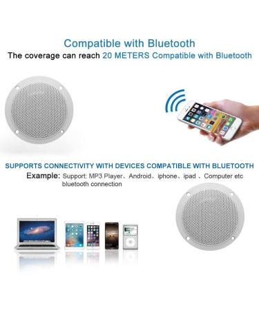 Herdio 4 Waterproof Marine Bluetooth Ceiling Speakers - Ideal for Bathroom, Kitchen, Home, Outdoor, Camper, Golf Cart, Boat - Flush Mount - Buy Online on GoSupps.com