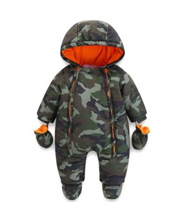 Baby Boys Winter Hooded Romper Snowsuit with Gloves Booties Cotton Jumpsuit Outfits 3-24 Months G 6-9 Months