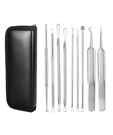 9 in 1 Pimple Blackhead Remover Extractor Tool Kit Professional Blackhead Remover Comedone Pimple Extractor Tool with a Leather Bag
