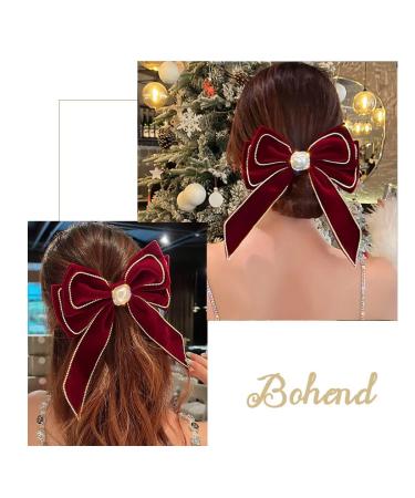Bohend Large Red Hair Bow with Rhinestones - Velvet Party Hair Accessories for Women & Girls - Buy Online on GoSupps.com