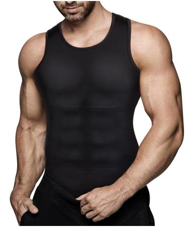 Mens Compression Shirt Slimming Body Shaper Vest Workout Tank Tops Abs Abdomen Undershirts XX-Large Black