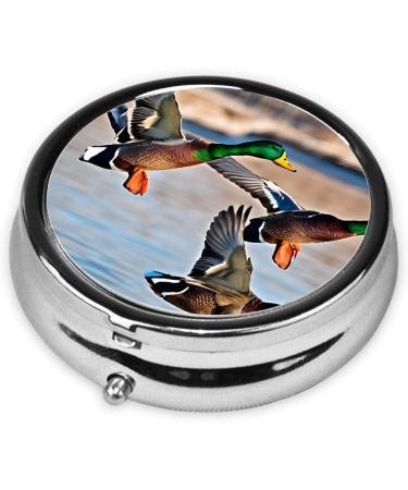 Shop Mallard Ducks Mini Round Pill Box - 3 Compartment Portable Pill Organizer for Travel Home & Office - Buy Online on GoSupps.com