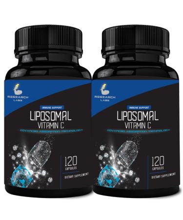 Research Labs Liposomal Vitamin C Supplement w/Enhanced Absorption LipoQuil-C | 2 Fer 1 ad 240 Capsules Total Immune Support Collagen Booster | High Dose Fat Soluble Vita C 1000mg Buffered | Non GMO