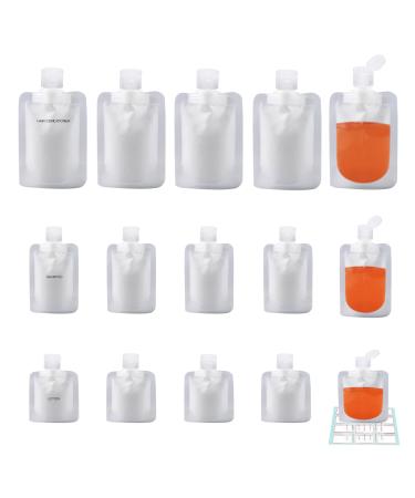 15 PCS Travel Size Refillable Empty Squeeze Pouch TSA Approved Refillable Travel Pouches Portable Travel Fluid Makeup Packing Bag Travel Containers for Shampoo Conditioner Cosmetics (30ml/50ml/100ml)
