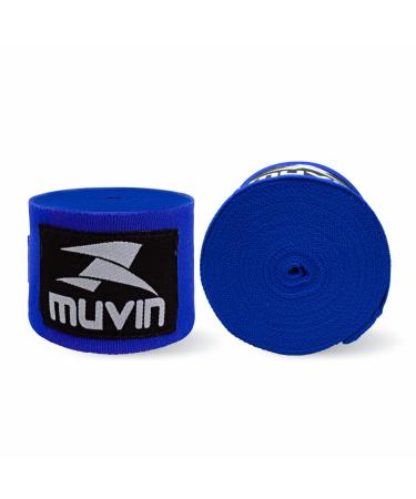 Muvin Boxing Hand Wraps - 1 Pair - 180 Inches, Semi-Elastic - Men & Women - Kickboxing, Muay Thai, MMA, Krav MAGA, Combat Sports Blue