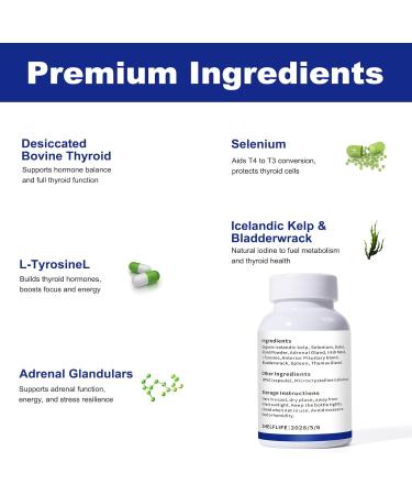 Desiccated Raw Grass-Fed Bovine Thyroid for Hypothyroidism & Hashimoto s | Desiccated Thyroid Supplement Boosts Energy Mood & Metabolism with L-Tyrosine Selenium & Iodine 100 Capsules - Buy Online on GoSupps.com