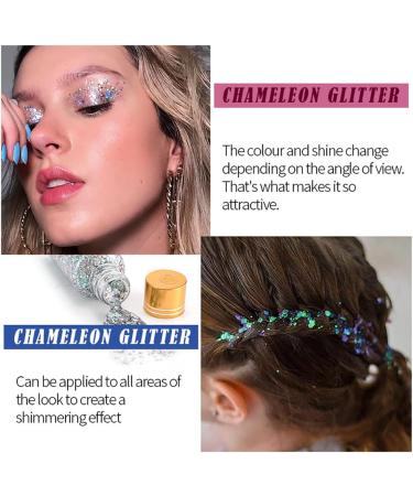 GL-Turelifes Mermaid Chunky Glitter Gel 30ml - Chameleon Glitter for Face, Body, Hair, Nails - Festival Cosmetic with Polarized Sequins - Blue Purple Eyeshadow - Buy Online on GoSupps.com