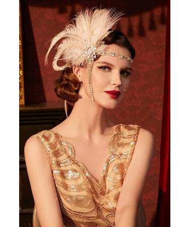 Babeyond 1920s Flapper Headband | Art Deco Costume Accessory | Great Gatsby Style Hair Band for Women - Champagne - Buy Online on GoSupps.com