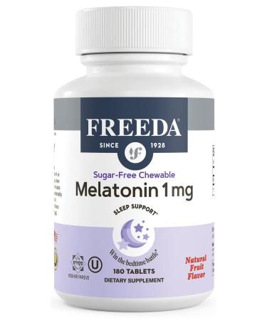 FREEDA Melatonin 1 mg Sugar-Free Chewable Tablets Natural Fruit Flavor Sleep Aid for Adults and Kids Ages 3 and Up Non-Habit Forming Vegan Gluten-Free Kosher Made in USA (180 Count) 180 Count (Pack of 1)
