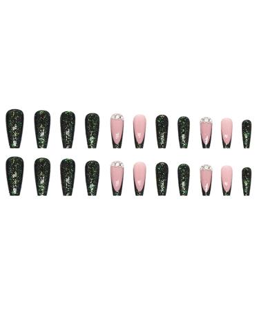 YoYoee Long Coffin Press On French False Nails Galaxy Green Acrylic Full Cover Tips 24PCS - Buy Online on GoSupps.com