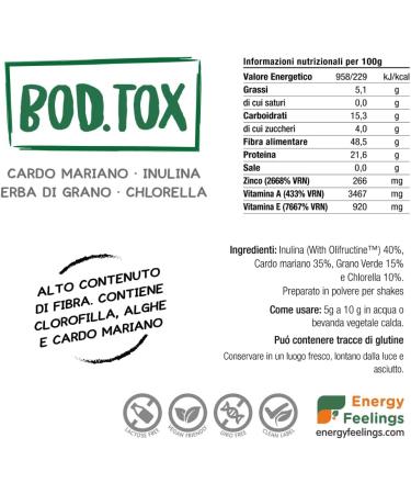 Energy Feelings Energy Feelings Bod.Tox Organic 200g | Intestin Liver & Colon Detox | Prepared for Detox Smoothies | Liver Purifier & Colon Cleansing | Organic Shake Detox Rich in Chlorophylla and Fibres - Buy Online on GoSupps.com