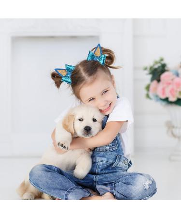 4PCS Blue Glitter Dog Ear Hair Bow Clips for Girls | Cute Hair Accessories for Toddlers | Perfect for Birthday Parties - Buy Online on GoSupps.com