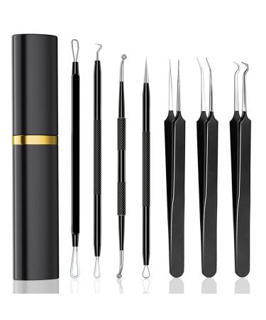 Xesscare Pimple Popper Tool Kit 7 Pcs Blackhead Remover Tool Comedones Tweezers Acne Extractor Blemish Whitehead Removal Tool for Facial  Nose and Forehead (Black)