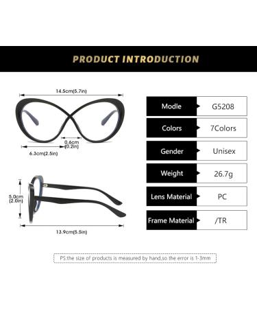 SERONI Large TR90 Butterfly Blue Light Blocking Glasses for Men & Women | Anti-UV Computer & Reading Glasses | Tea Blue 63mm - Buy Online on GoSupps.com