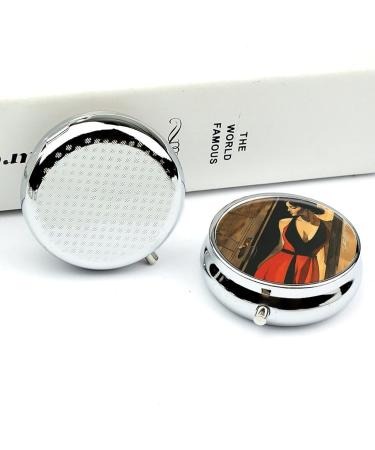 Decorative Round Pill Box - Red Dress Print 3 Compartment Metal Organizer Portable Pocket Medicine Case - Buy Online on GoSupps.com