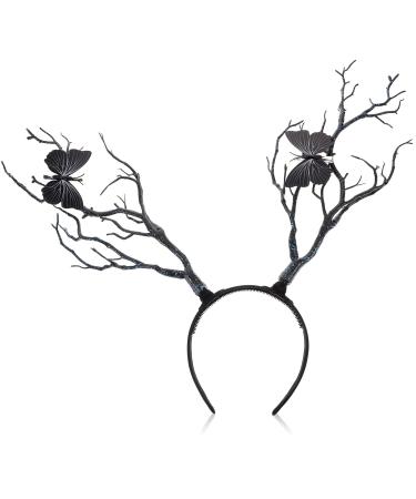 Healvian Antler Headband Tree Branches Headdress with Butterflies Women Headband Tree Branches Butterfly Headband Antler Tree Branches Headband Fairy Crown Wedding Christmas Halloween Costume Headband