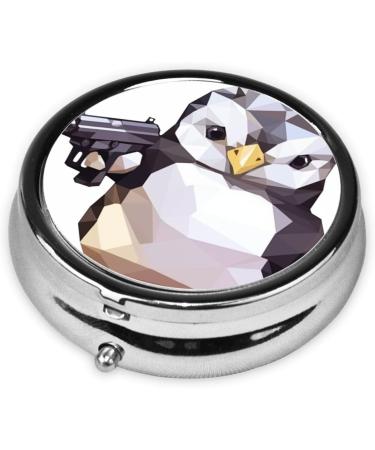 Cartoon Penguin Portable Metal Pill Box - Mini 3-Compartment Travel Case for Small Pills - Hinged Design Black - Must-Have Accessory - Buy Online on GoSupps.com