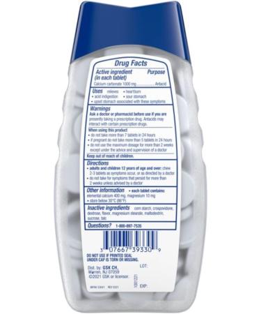 TUMS Antacid Calcium Carbonate Peppermint Chewable Tablets Ultra Strength 1000 160 Count (Pack of 3) - Buy Online on GoSupps.com