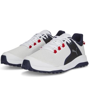 PUMA Men's Fusion Grip Golf Shoe - Size 42 EU | White Silver & Navy - International Shipping Available - Buy Online on GoSupps.com