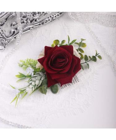 Anglacesmade Bridal Flower Hair Comb Burgundy Dark Red Rose Cream Daisy Eucalyptus Greenery Headpiece for Rustic Wedding Photo Shoot Prom Party Festival - Buy Online on GoSupps.com