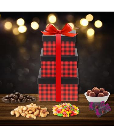 Gift Tower Filled with Roasted Cashews Chocolate Covered Almonds Truffles and Jelly Bellies Christmas Gourmet Food Prime Thanksgiving Delivery Idea for Men & Women Get Well Sympathy Fathers Mother & Valentines Day - Buy Online on GoSupps.com