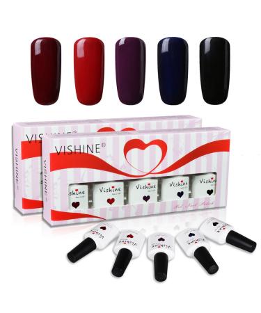 Vishine Soak Off UV LED Gel Nail Polish Multicolor Varnish Gift Set Of 5pcs X 10ml for Nail Art TX011