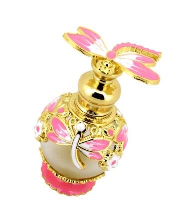 minkissy Glass Containers Empty Perfume Bottle 15ML Jeweled Vintage Refillable Essential Oil Dropper Bottle Decorative Dropper Bottle for Home Travel Retro Perfume Bottle Perfume Ornament Pink