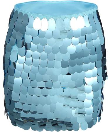 Zoestar Sequin Wrap Skirt - Sparkly Dance Hip Scarf for Women and Girls - Shiny Party Skirt in Large Light Blue - Buy Online on GoSupps.com