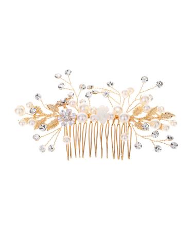 DOITOOL Hair Jewelry for Women Hair Accessories for Women Handmade Hair Combs Golden Hair Comb Tiara Crystal Headpiece Bridal Headwear Manual Headgear Rhinestone Bride