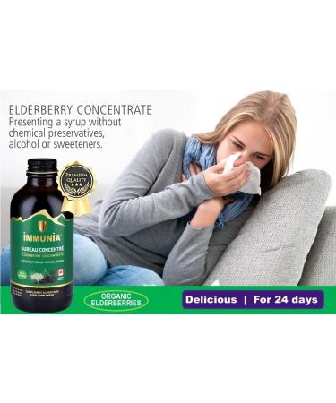 Elderberry Syrup for Adults IMMUNIA. Elderberry Concentrate with Elderflower Thyme and Peppermint. No Sugar Added. Delicious Taste. 24 Days/Bottle - Buy Online on GoSupps.com