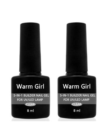 Warm girl 2PCs 5 in 1 Clear Builder Nail Gels 8ml Quick Building Nail Strengthener Gel UV/LED nail polish gel for broken nail repair nail extension Professional nail repair accessories