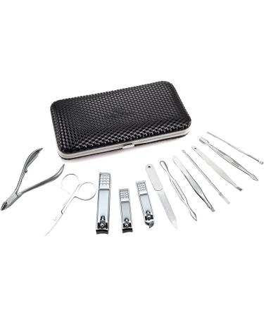 Professional 12-Piece Manicure & Pedicure Set | Stainless Steel Nail Clipper Kit | Travel Grooming Tools - Black - Buy Online on GoSupps.com