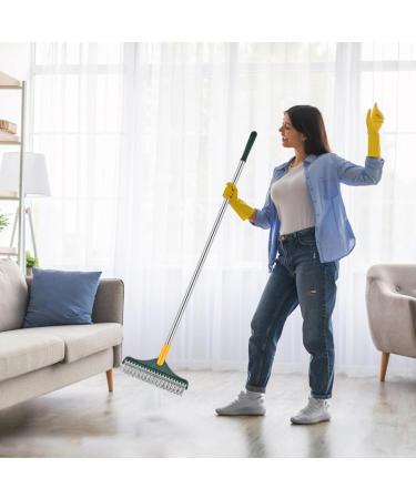 Floor Brush Indoor/Outdoor Broom 3 in 1 Stiff Bristles Floor Scrub Brush with Squeegee & 38in Long Handle Sweeping Brush for Cleaning Kitchen Bathroom Patio Wood Stone Tile Floor - Buy Online on GoSupps.com