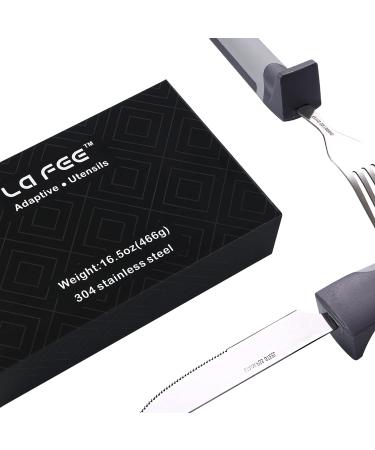 Stainless Steel Weighted Utensils for Hand Tremors & Weak Grip - 7 Piece Set with Non-Slip Handles, Ideal for Elderly & Handicapped - Includes Travel Pouch and Adult Bib - Buy Online on GoSupps.com