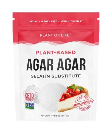 Agar Agar (50g) by Plant of Life | Vegan Gelatin Substitute Gluten-free Non-GMO 100% Sugar-Free Keto Halal Perfect for Desserts & Food from 100% Natural Red Algae.