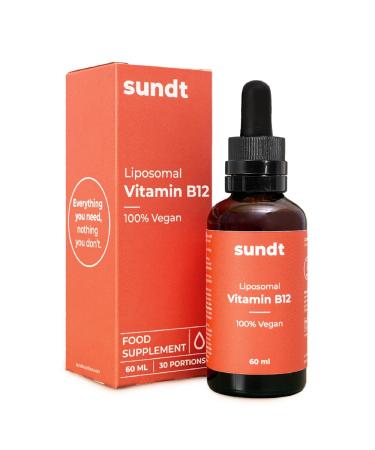 Liquid liposomal vitamin B12 for optimal physical and mental well-being 60 ml bottle 30 days Vegan and non-GMO Made in the EU Sundt Nutrition Food Supplement