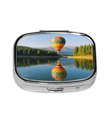 Hot Balloon Above The Calm Lake Printed Square Pill Box Portable Travelling Pill Box Medicine Organiser