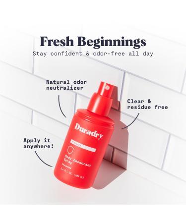 Duradry Body Deodorant Spray - Aluminum Free Natural Odor Eliminator Unscented 3.4 Fl Oz - Shop Internationally - Buy Online on GoSupps.com