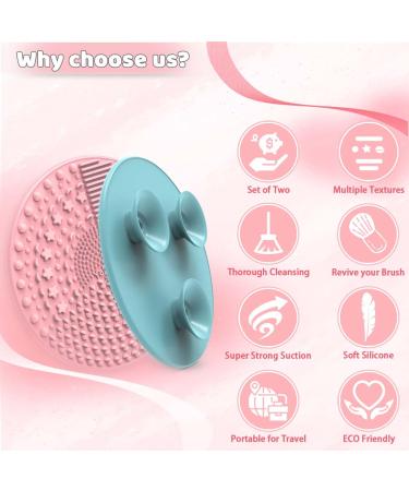 Silicone Makeup Brush Cleaning Mats Set of 2 - Portable Travel-Friendly Brush Cleaner Pads with Suction Cups | Ideal for All Brush Types (Pink & Blue - Buy Online on GoSupps.com