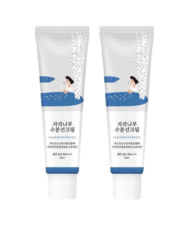 2PC Round Birch Juice Moisturizing Sun Cream Lab Sunscreen Korean Sunscreen for Face Cleanser Korean Skin Care Sunscreen Relief Sun Essence Sunscreen Waterproof Strong Uv Protection (2PC)