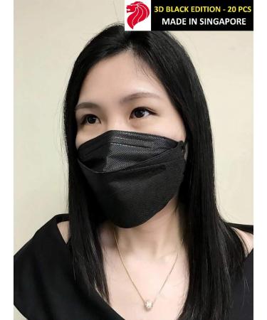 20Pcs Wes Care 3D Premium Face Mask Black Edition (KF Design) - Made in Singapore | UV Clean, Soft & Comfortable | Easy to Breathe | USA Shipping - Buy Online on GoSupps.com