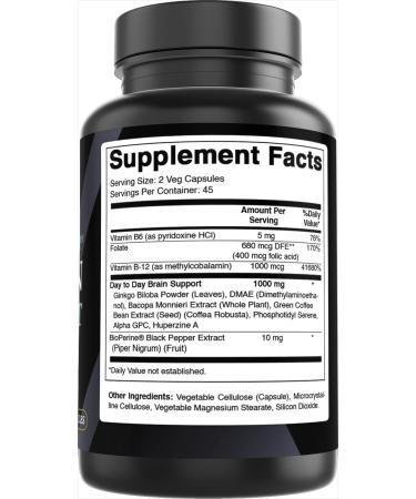 Best Naturals Day-to-Day Brain Support Supplement with Ginkgo Biloba DMAE Bacopa Green Coffee Phosphotidyl Serene Alpha GPC Huperzine A Folate B6 & B12 90 Veg Capsules 90 Count (Pack of 1) - Buy Online on GoSupps.com