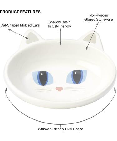 PetRageous Oval Frisky Kitty Stoneware Cat Bowl - 5.5 Wide, 1.5 Tall, 5.3oz Capacity, Dishwasher Safe - White - Buy Online on GoSupps.com