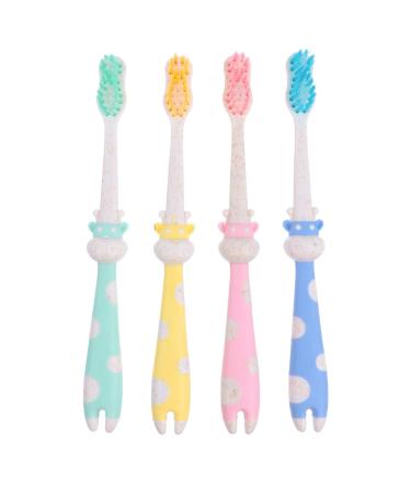 SECFOU 4pcs Flexible Style Safety Cartoon Care for Shaped Training Animal Kids Toothbrush Soft Tools Oral Baby Color Cavity Extra Handle Deer Assorted Giraffe Toothbrushes Children Straw