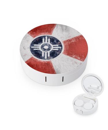 Flag Of Wichita Kansas Round Case For Contact Lens Kit Storage Box with Mirror Printed
