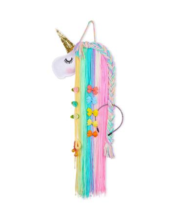 Beinou Unicorn Hair Clips Holder Rainbow Yarn Tassels Hair Bows Storage Shy Unicorn Face Headband Organizer Unicorn Theme Party Decorations A Light Rainbow